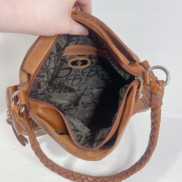 Francesco Biasia Brown Leather Hook & Loop Shoulder Bag Handbag Purse - Picture 4 of 10